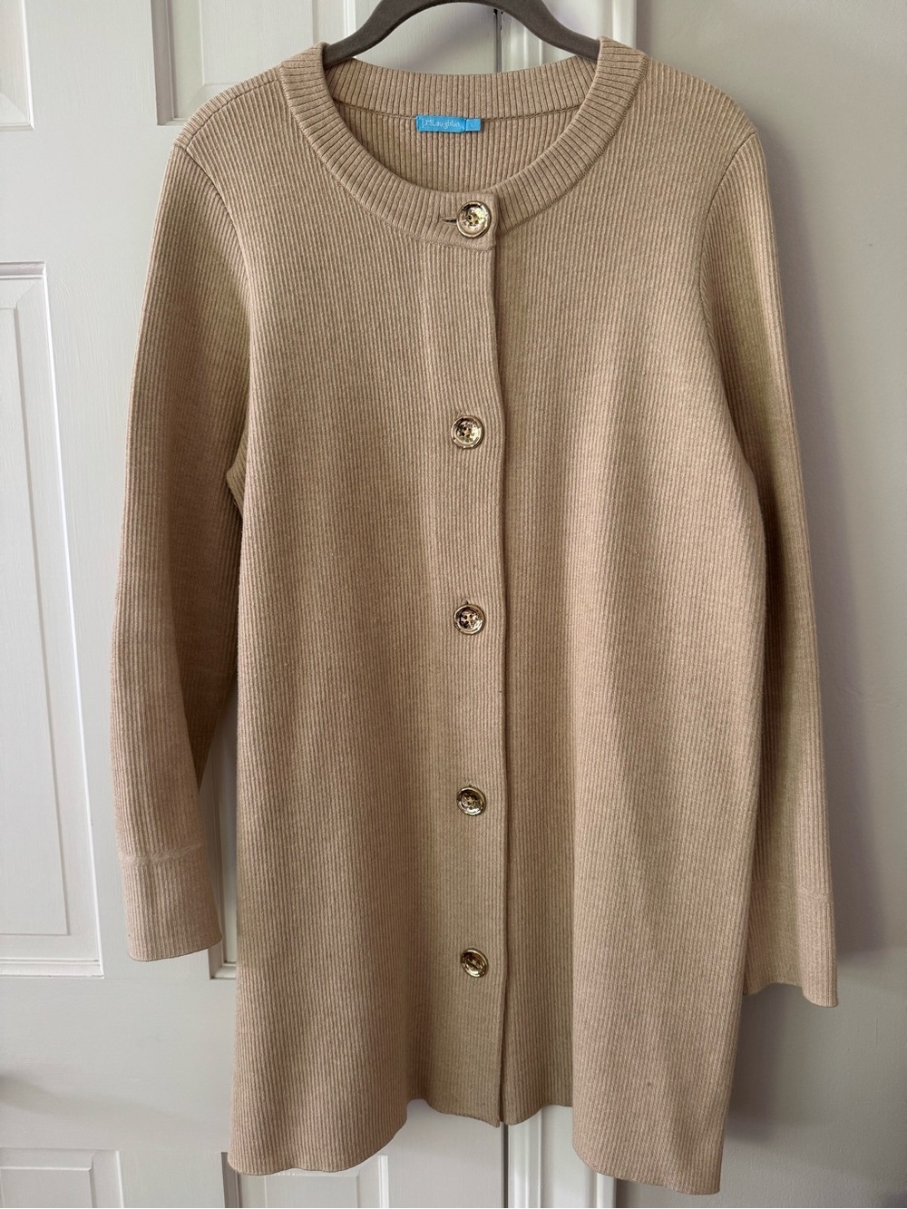 J. McLaughlin Cream Ribbed Button-Front Cardigan